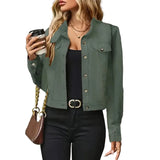 Faux Suede Cropped Jacket with Stand Collar — Vintage Short Coat / Fall Outwear