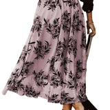 Peach Blossom Floral Leaves Embroidered High Waist Maxi Skirt