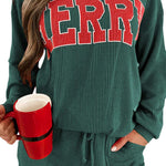 Racing Red Corded MERRY Graphic Long Sleeve Top and Shorts Set
