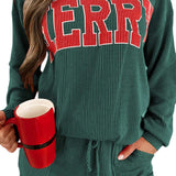 Racing Red Corded MERRY Graphic Long Sleeve Top and Shorts Set