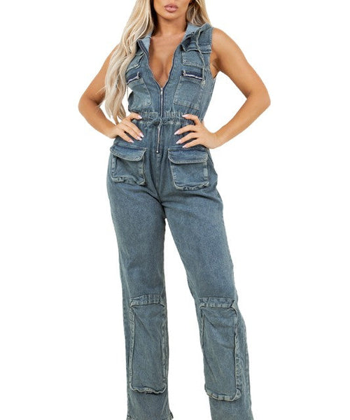 WOMEN FASHION DENIM CARGO STYLE JUMPSUIT