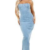 WOMEN FASHION LONG MAXI DENIM DRESS