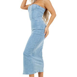 WOMEN FASHION LONG MAXI DENIM DRESS