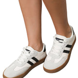 White Striped Lace-up Flat Sneakers