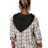 Pink Checkered Print Loose Fit Buttoned Hooded Shacket