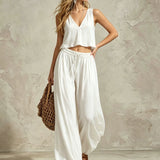 Women's V-Neck Sleeveless Camisole Top & Wide Leg Pants Set