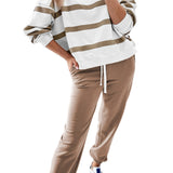 Red Stripe Drop Shoulder Pullover and Jogger Pants Set