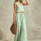 Women's V-Neck Sleeveless Camisole Top & Wide Leg Pants Set