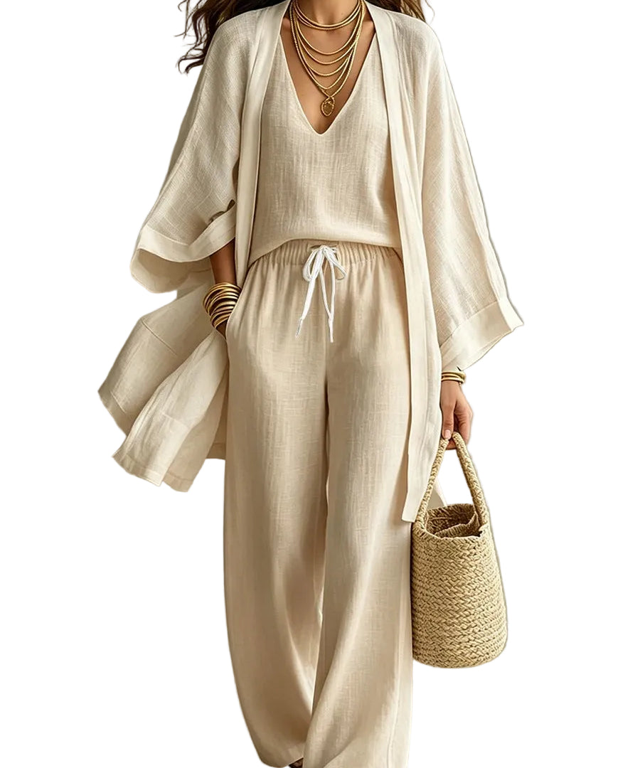 Women's 3-Piece Cardigan, Sleeveless Vest & Wide Leg Pants Set