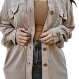 Smoke Gray Solid Corded Drop Shoulder Plus Size Shacket