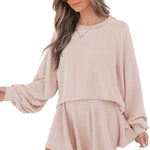Jet Stream Corded Lantern Sleeve Top High Waist Ruffled Mini Skirt Set