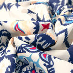 Blue Ethnic Print Striped Split Neck Long Sleeve Flowy Mini Dress