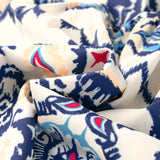 Blue Ethnic Print Striped Split Neck Long Sleeve Flowy Mini Dress