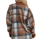 Cinnamon Plaid Corduroy Patchwork Pocket Loose Shacket