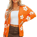 Black Floral Print Knitted Open Front Loose Cardigan