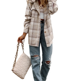 Khaki Plaid Removable Hood Buttoned Shacket
