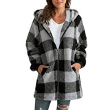 Plaid Hooded Zip-Up Oversized Jacket