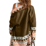 Brown Aztec Print Open Front Knitted Cardigan