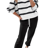 Red Stripe Drop Shoulder Pullover and Jogger Pants Set