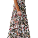 Brown Floral Print High Waist Maxi Skirt
