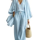 Women's 3-Piece Cardigan, Sleeveless Vest & Wide Leg Pants Set