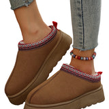 Chestnut Suede Contrast Print Round Toe Plush Lined Flats