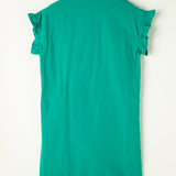 Bright Green Shirred Ruffle Sleeve Button Up Short Dress