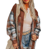 Cinnamon Plaid Corduroy Patchwork Pocket Loose Shacket