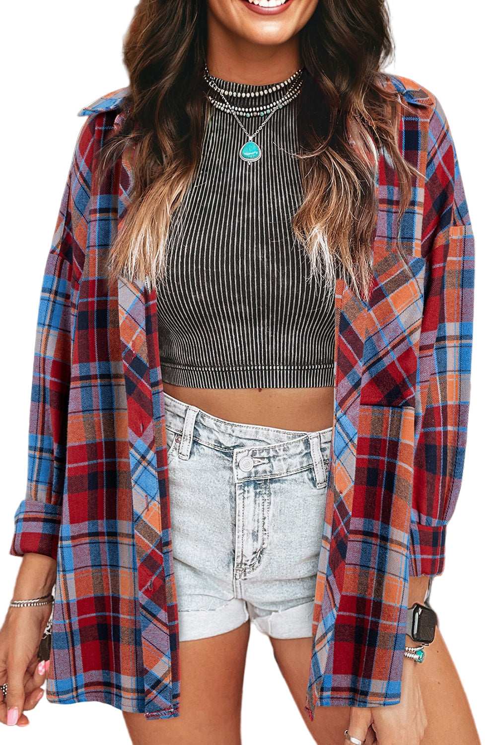 Orange Plaid Print Loose Vintage Shirt