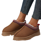 Chestnut Suede Contrast Print Round Toe Plush Lined Flats