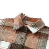 Gold Flame & Grey Plaid Button Up Collared Flannel Shacket