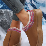 Chestnut Contrast Print Suede Plush Lined Snow Boots