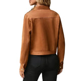 Faux Suede Cropped Jacket with Stand Collar — Vintage Short Coat / Fall Outwear