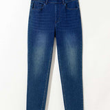 Ashleigh Blue Multiple Pockets Straight Leg Washed Stretchy Knit Casual Jeans