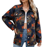 Botanical Print Drop-Shoulder Denim Jacket