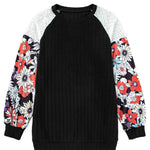 Laurel Green Floral Patchwork Long Sleeve Ribbed Blouse