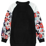 Laurel Green Floral Patchwork Long Sleeve Ribbed Blouse