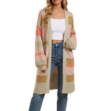 Color-Block Striped Knit Cardigan Coat