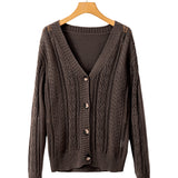 Dark Khaki Open Knit Drop Shoulder Sweater Cardigan