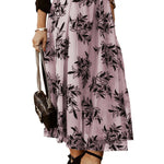 Peach Blossom Floral Leaves Embroidered High Waist Maxi Skirt