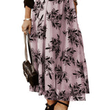 Peach Blossom Floral Leaves Embroidered High Waist Maxi Skirt