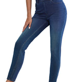 Ashleigh Blue Multiple Pockets Straight Leg Washed Stretchy Knit Casual Jeans