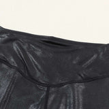 Black Crossed Dip Waist Sleek Leather Leggings