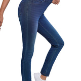 Ashleigh Blue Multiple Pockets Straight Leg Washed Stretchy Knit Casual Jeans