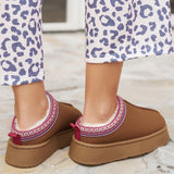 Chestnut Contrast Print Suede Plush Lined Snow Boots