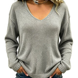 Women's Relaxed V-Neck Drop-Shoulder Pullover Sweater