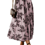 Peach Blossom Floral Leaves Embroidered High Waist Maxi Skirt