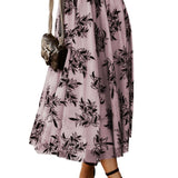 Peach Blossom Floral Leaves Embroidered High Waist Maxi Skirt
