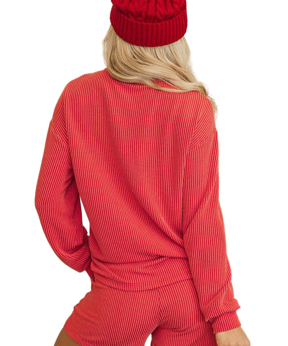 Racing Red Corded MERRY Graphic Long Sleeve Top and Shorts Set