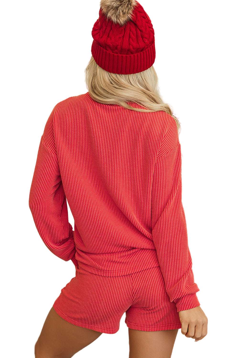 Racing Red Corded MERRY Graphic Long Sleeve Top and Shorts Set
